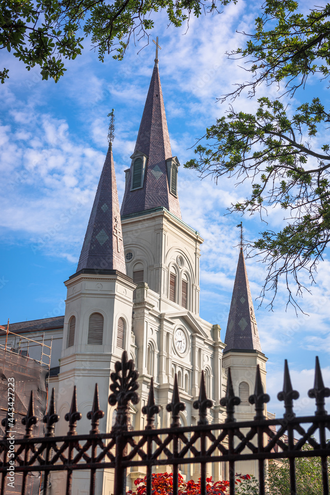 美国路易斯安那州新奥尔良，杰克逊广场和圣路易斯大教堂