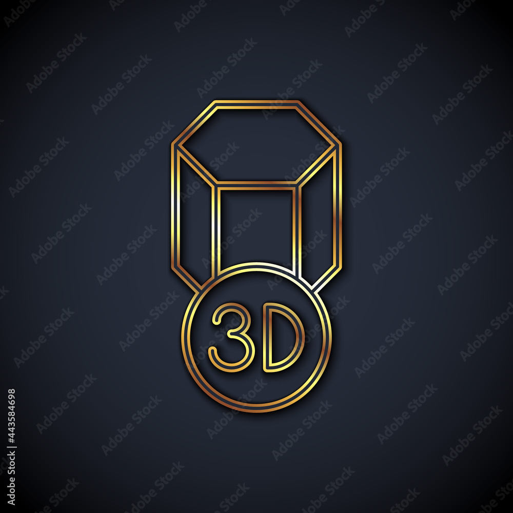 金线3D打印机图标隔离在黑色背景上。3D打印。矢量