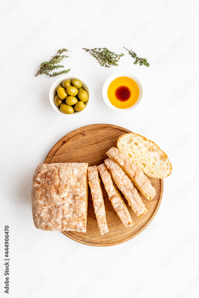 Bread with olive oil and balsamic vinegar. Italian food appetizer