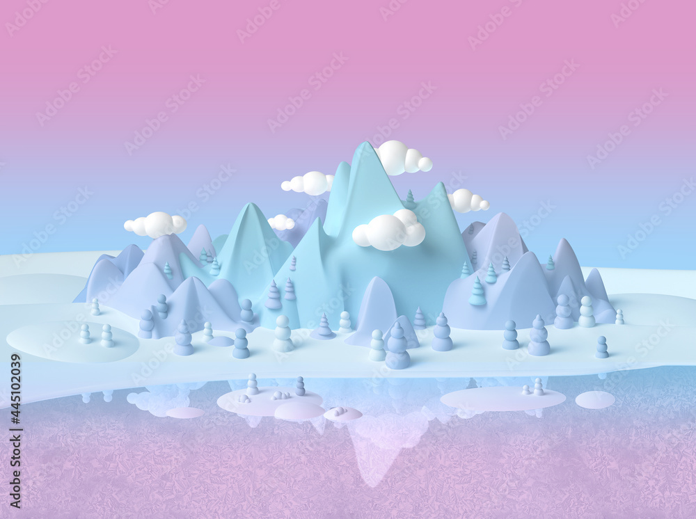 童年软梦幻想冬季世界景观3d