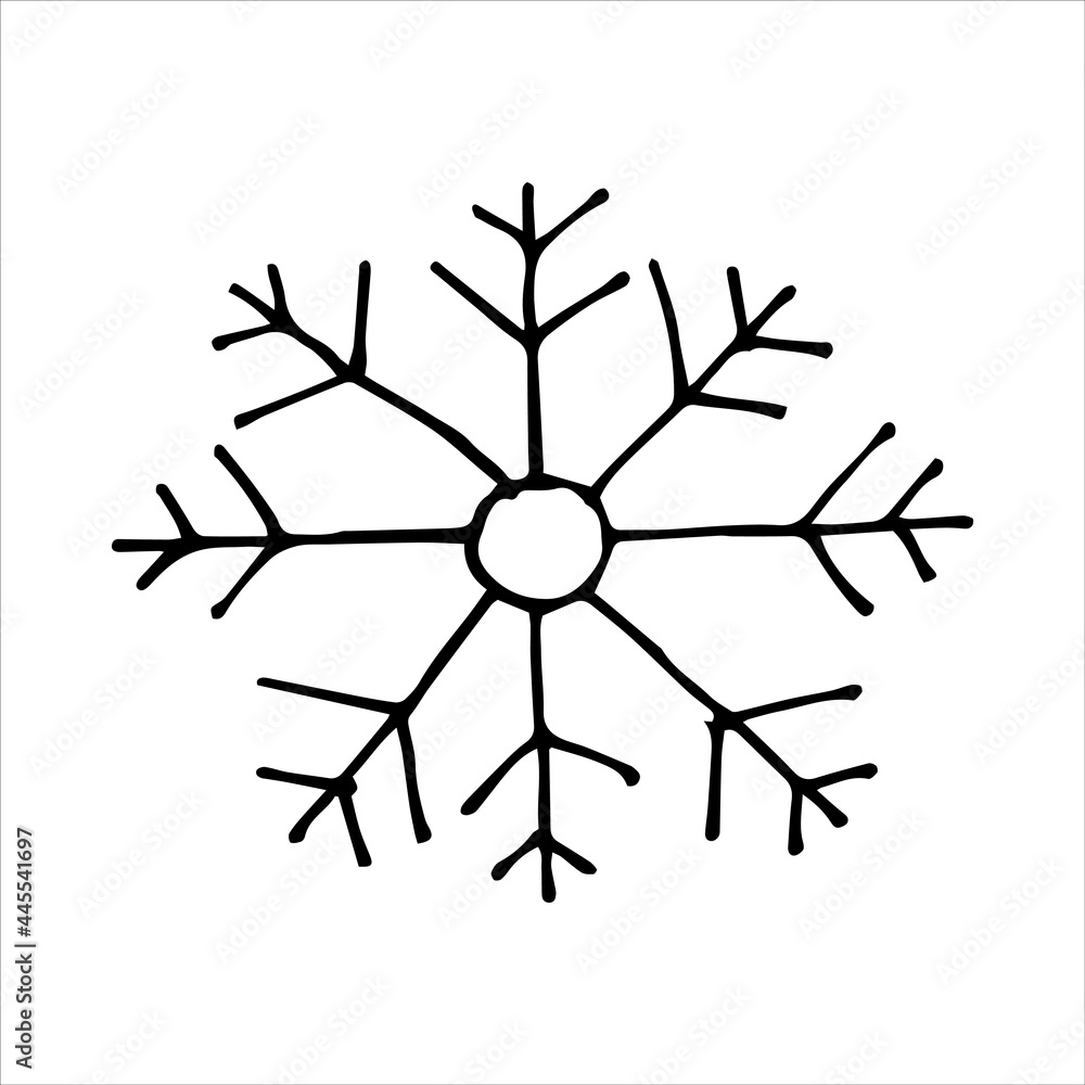 涂鸦风格的矢量插图。可爱的简单雪花。斯堪的纳维亚风格的雪花，线条dr