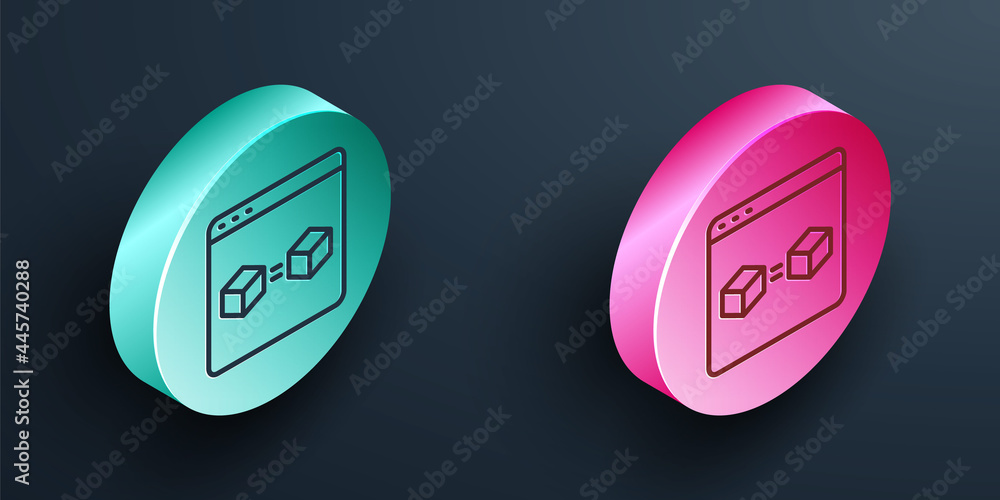 Isometric line 3D printer perfect copy icon isolated on black background. 3d printing. Turquoise and