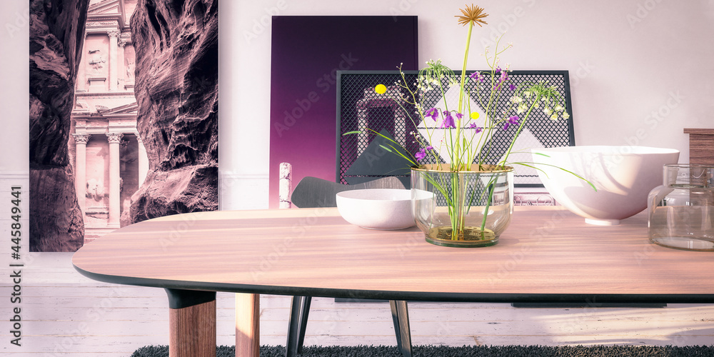 Modern Table Set With Decor - panoramic 3D Visualization