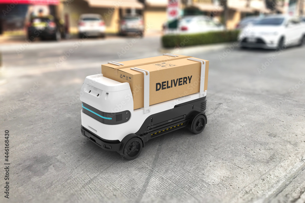 自动配送机器人，商务运输理念。