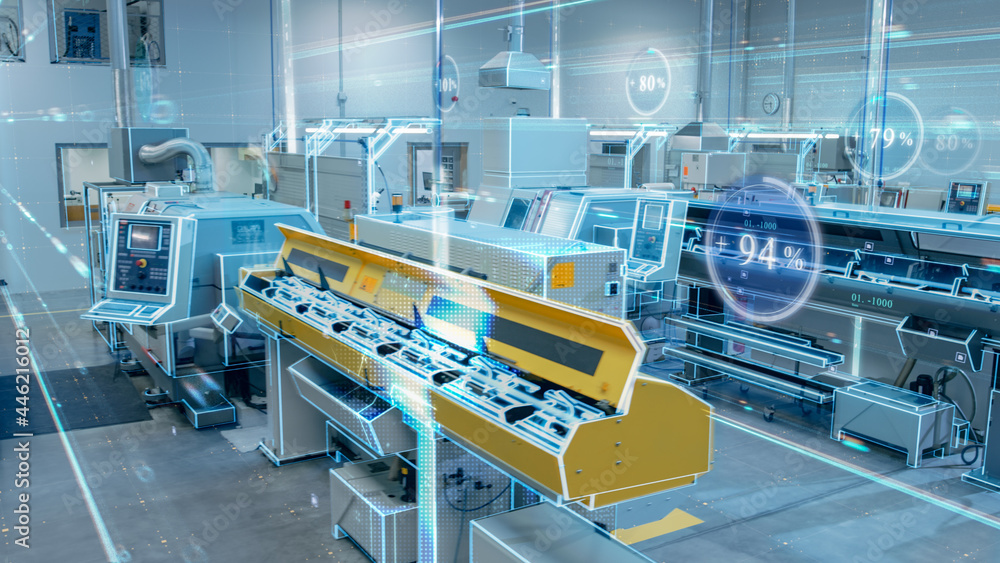 Futuristic Design: Factory Digitalization with Information Lines Lying Through the High-Tech Modern 
