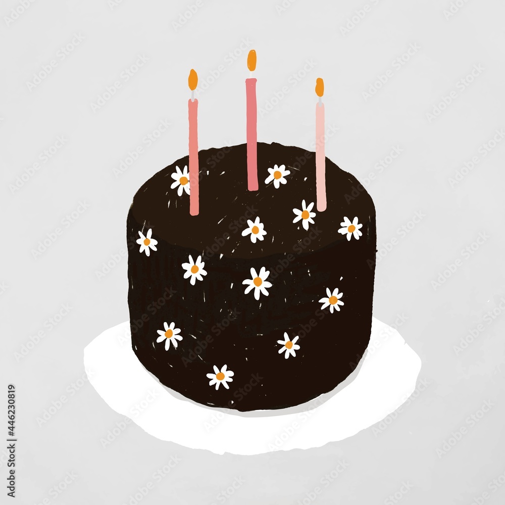 Black birthday cake element vector cute hand drawn style