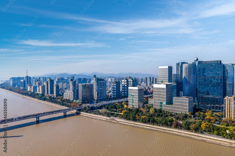 中国杭州现代城市建筑景观航拍