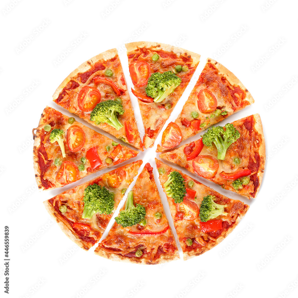 Tasty vegetarian pizza on white background