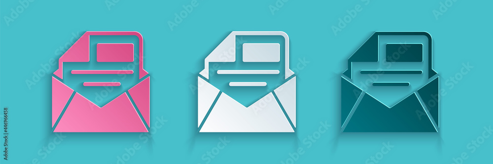 蓝色背景上隔离的剪纸邮件和电子邮件图标。信封符号电子邮件。电子邮件信息si