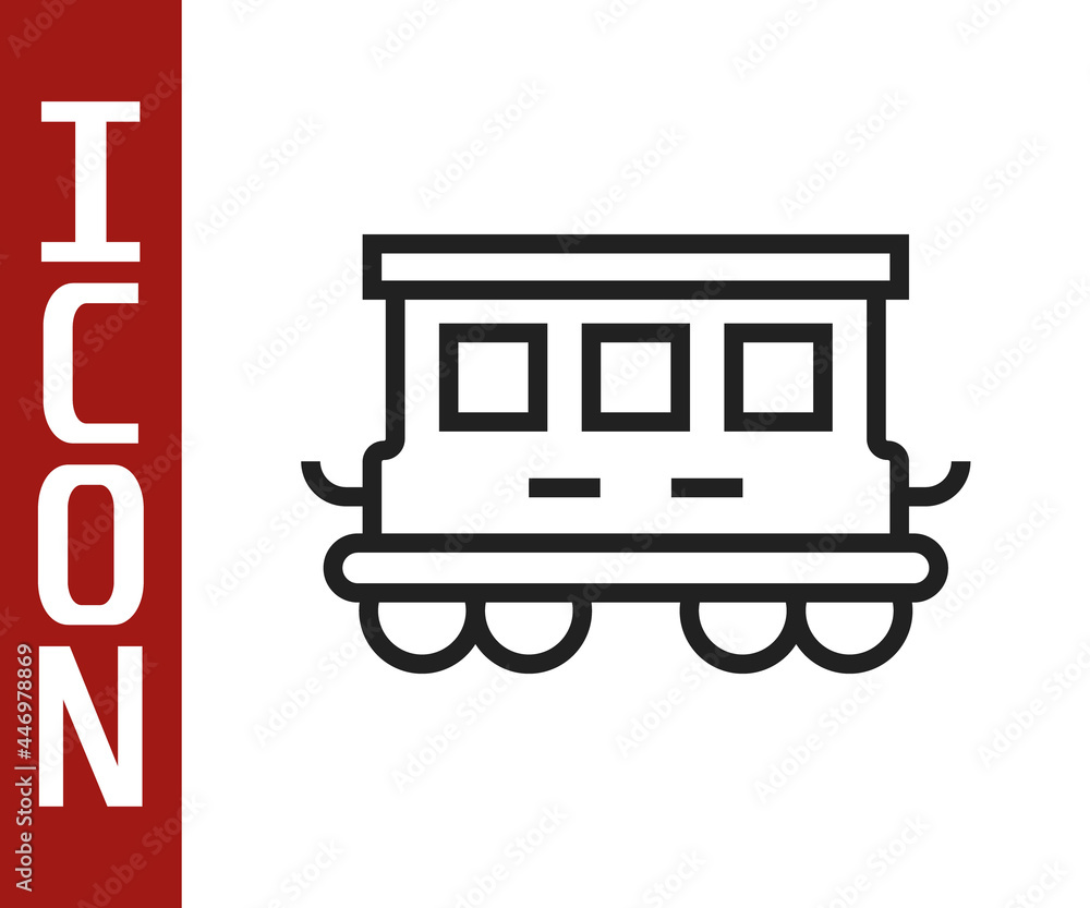 白色背景上隔离的黑线客车玩具图标。铁路车厢。矢量