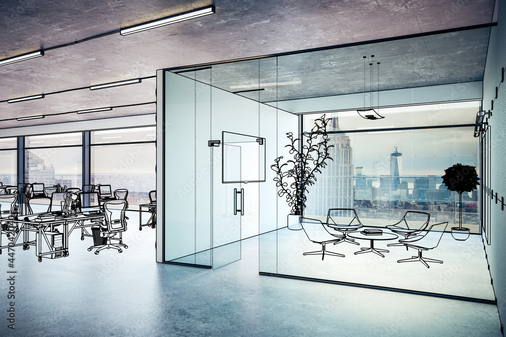 带会议区的开放式办公室（插图）-3D可视化