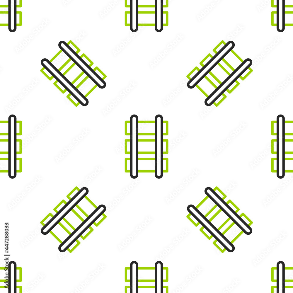 Line Toy铁路，白色背景上的铁轨图标隔离无缝图案。Vector