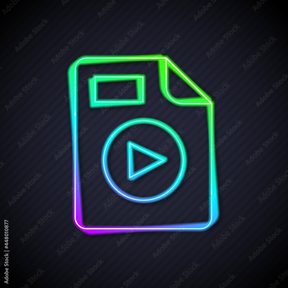 Glowing neon line AVI file document. Download avi button icon isolated on black background. AVI file