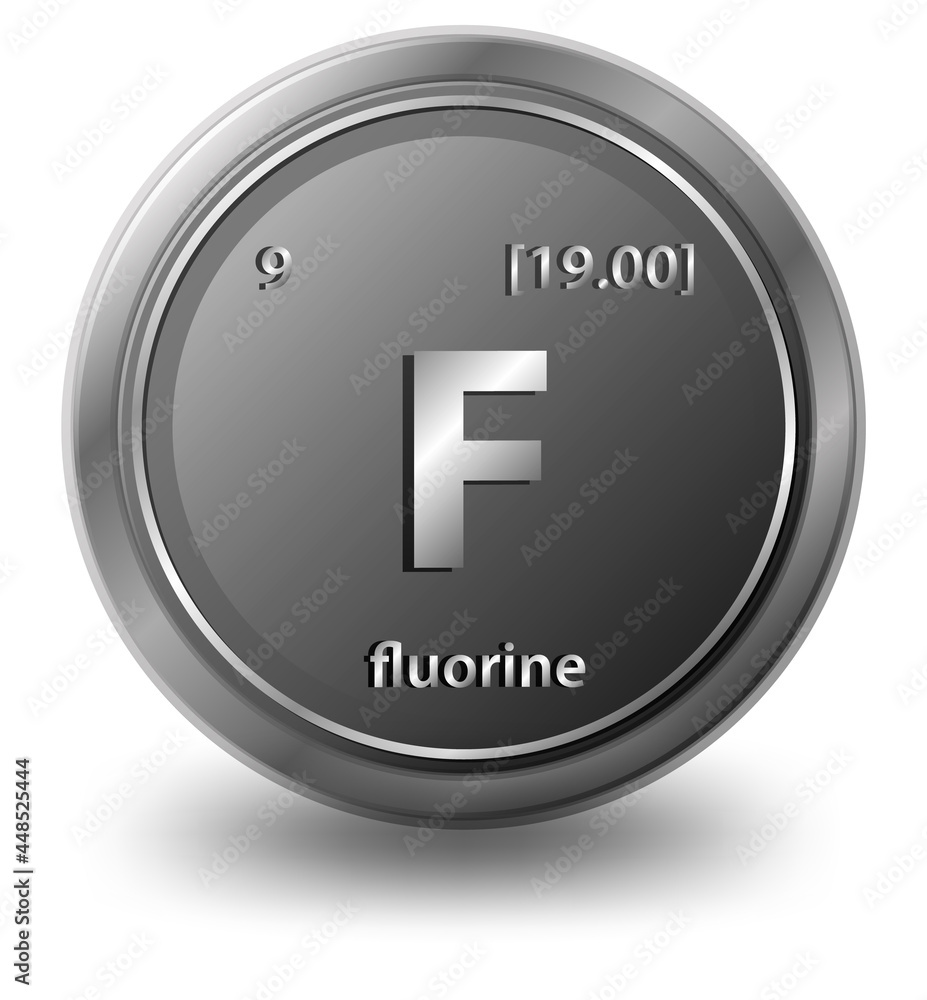 氟化学元素。具有原子序数和原子质量的化学符号。
