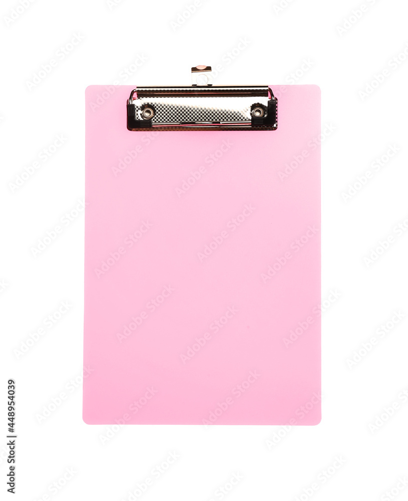 Pink clipboard on white background
