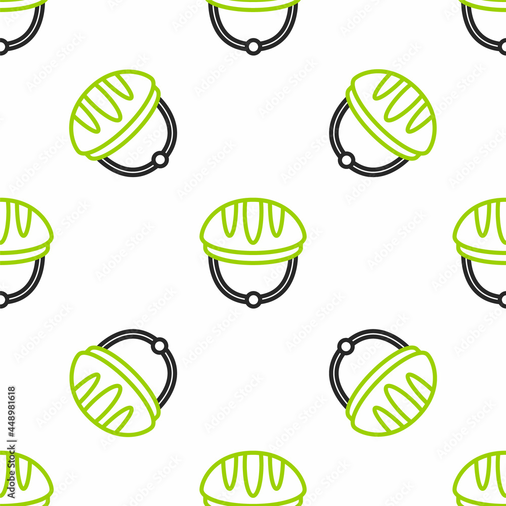 Line Bicycle头盔图标白色背景上的隔离无缝图案。极限运动。运动装备