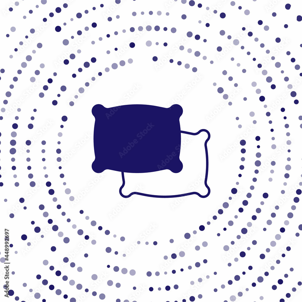 白色背景上隔离的蓝色矩形枕头图标。垫子标志。抽象圆形随机点