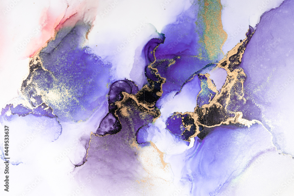 纸上大理石水墨艺术画的紫金抽象背景。原始艺术的图像