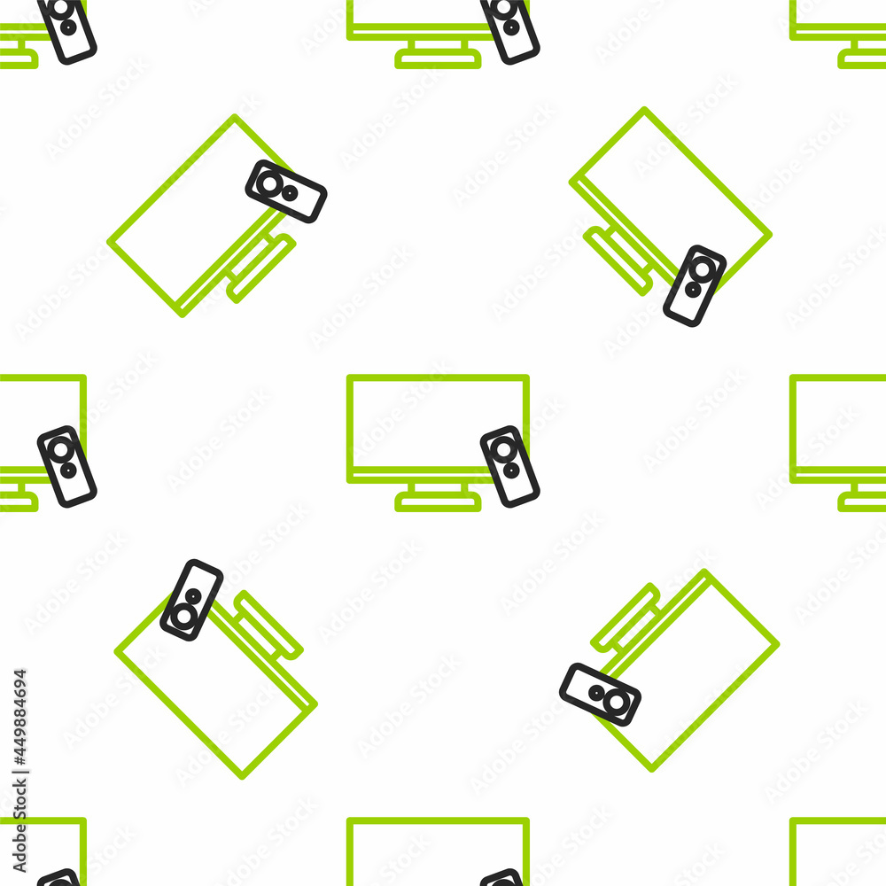 Line Smart电视图标隔离无缝图案，白色背景。电视标志。矢量