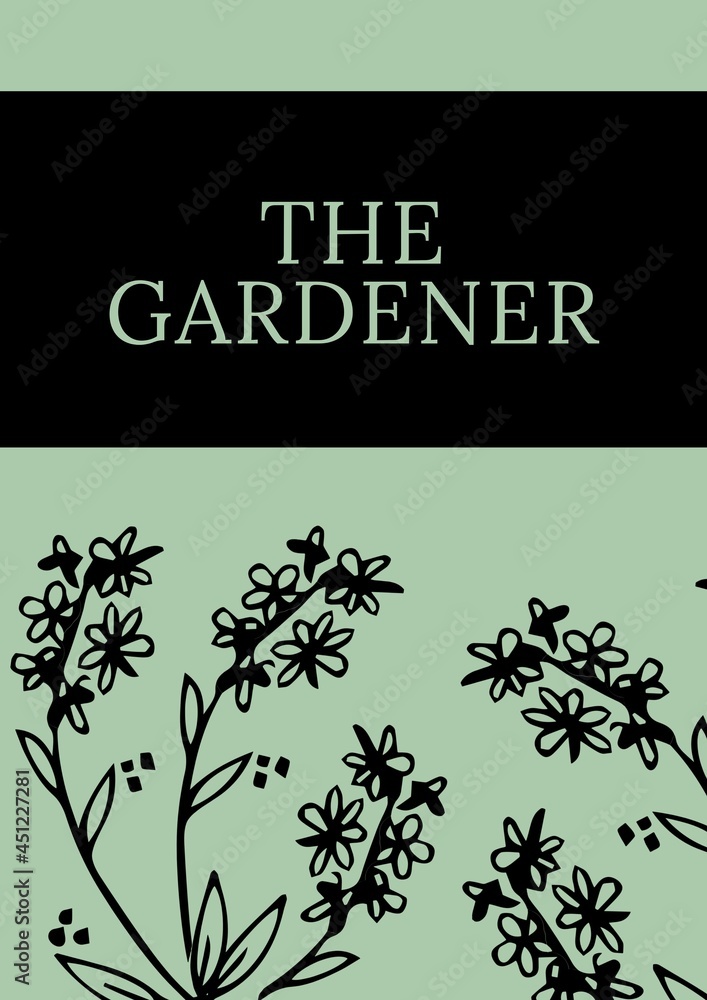 绿色园艺服务的组成——绿色草地和花朵图标上的文本