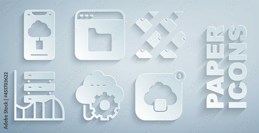 Set Cloud technology data transfer, Data stream, Server, Data, Web Hosting, Browser files and icon. 