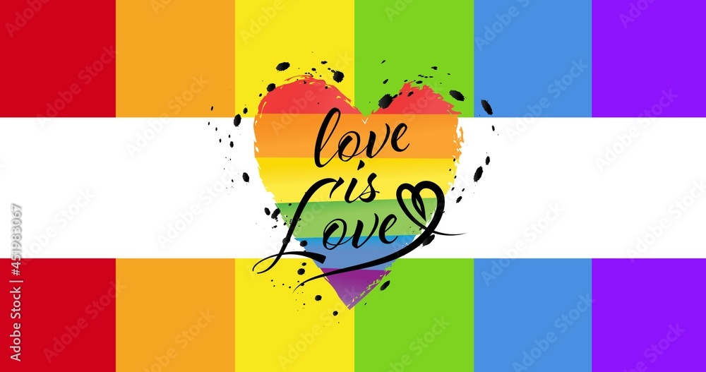 爱就是彩虹条纹背景上彩虹心上的爱文字