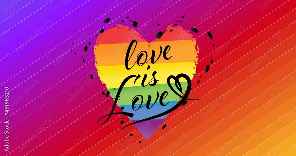 爱就是彩虹心上彩虹条纹背景上的爱文字