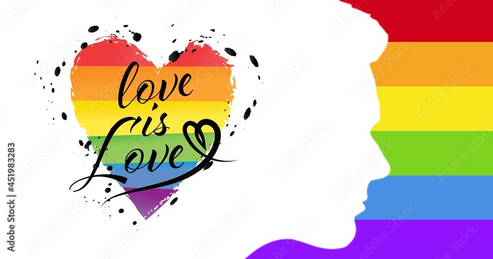 爱就是彩虹条纹背景上的人头像上的爱情文字