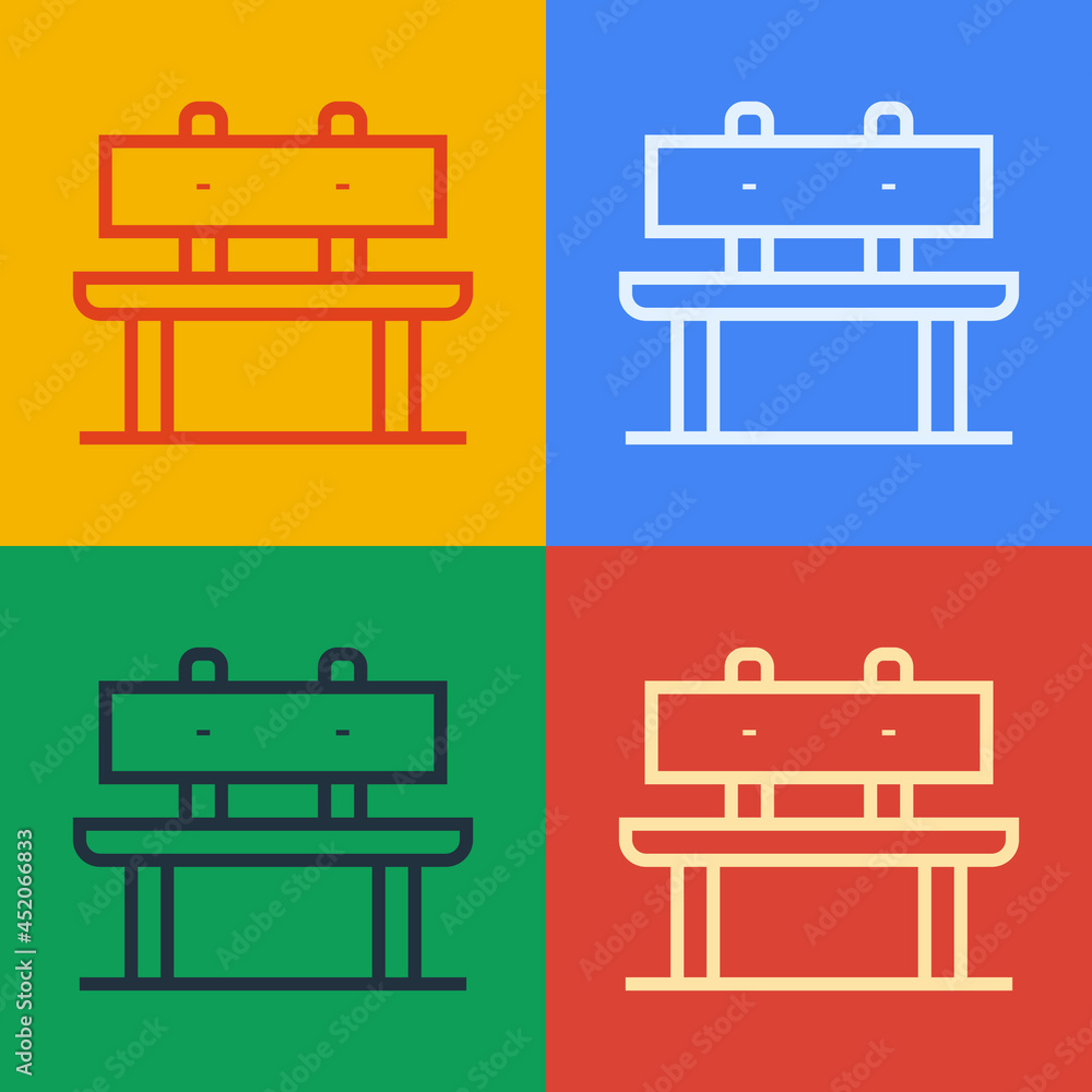 Pop art line Bench icon isolated on color background. Vector