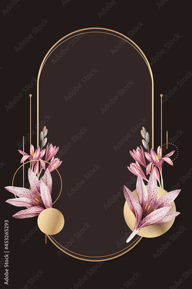 Pink amaryllis pattern with gold frame