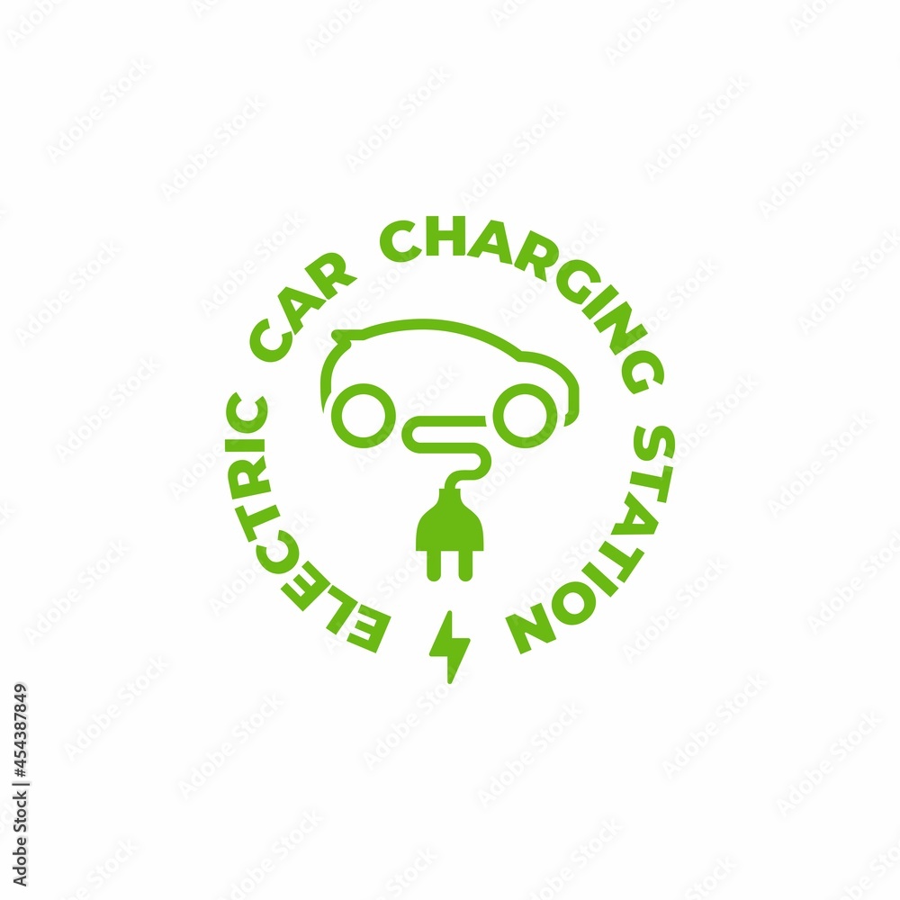电动汽车充电站标志图标。电动汽车标志按钮。环保交通。汽车能源