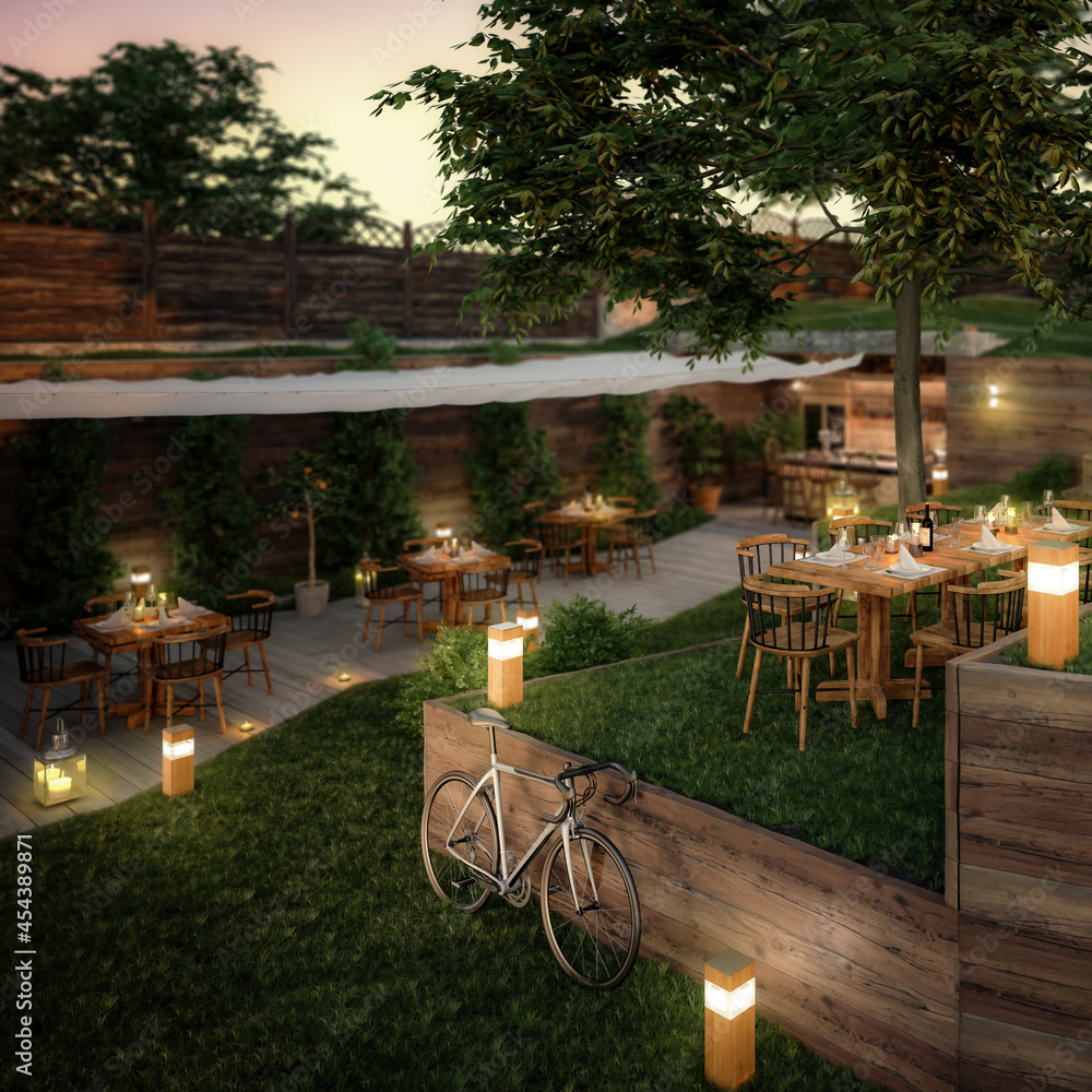 花园酒吧和餐厅（细节）-三维可视化