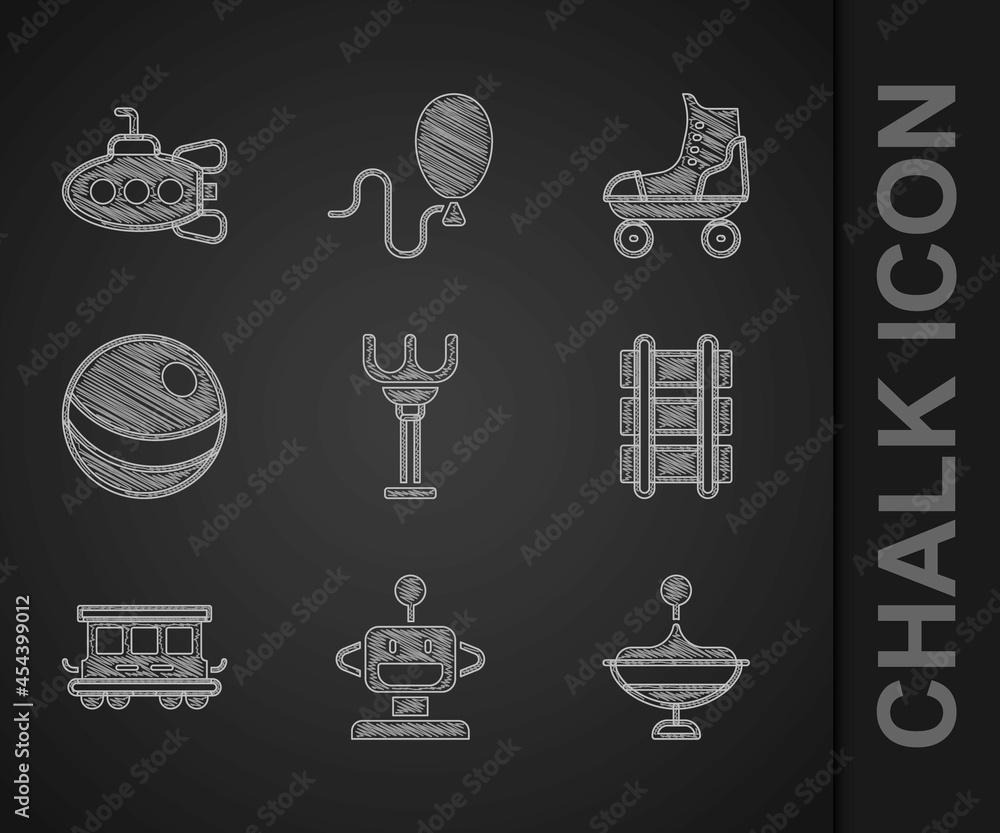 Set Rake toy，Robot，Whirtigig，toy railway，Passenger train cars，Beach ball，Roller slide and Subm（设置耙玩具