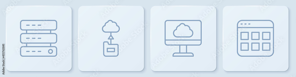 设置行服务器、数据、Web主机、云技术数据传输和浏览器文件。白色方块