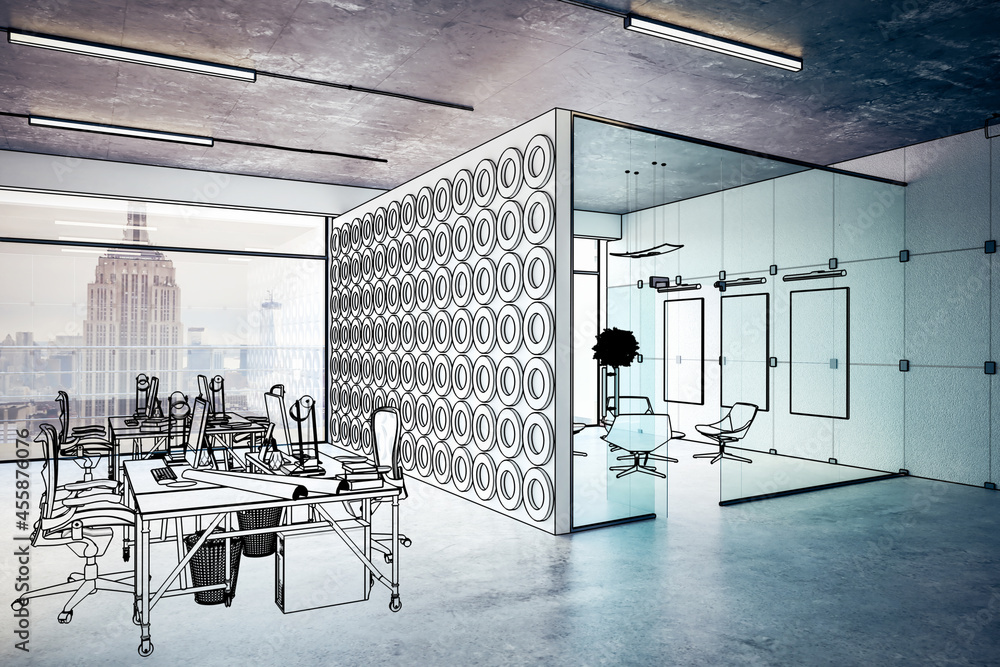 带客人区的开放式办公室（插图）-3D可视化