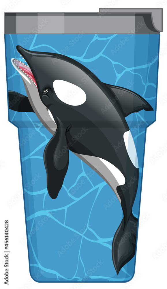 虎鲸图案的蓝色保温瓶