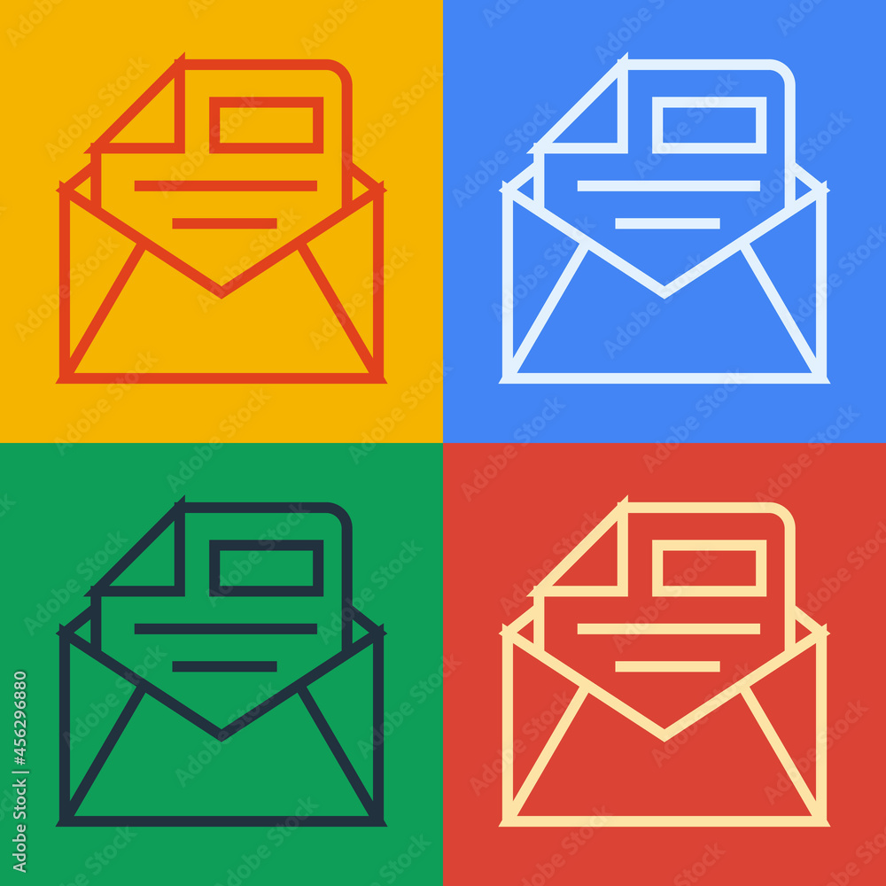 在彩色背景上隔离的弹出艺术线条邮件和电子邮件图标。信封符号电子邮件。电子邮件信息