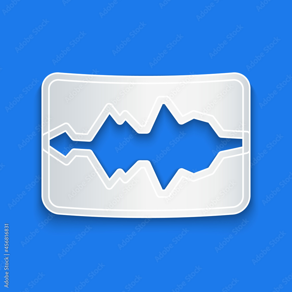 Paper cut Music wave equalizer icon isolated on blue background. Sound wave. Audio digital equalizer
