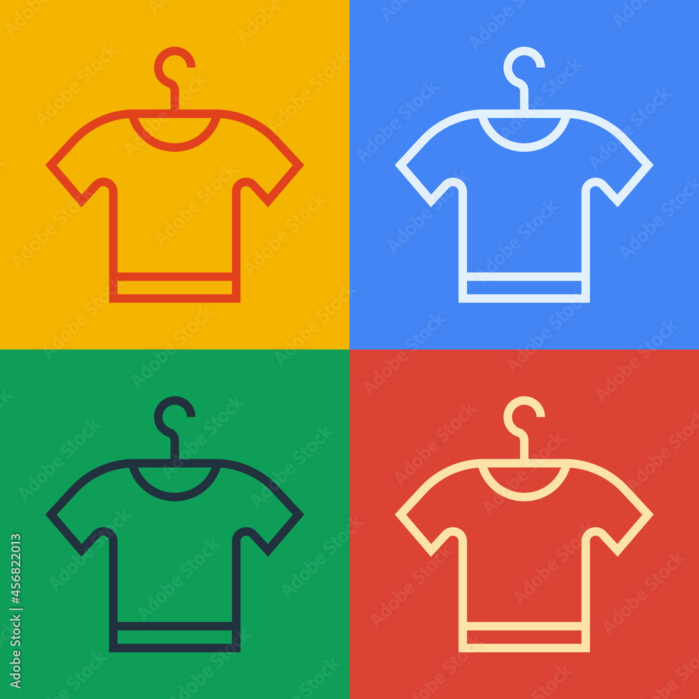 流行艺术线条T恤图标隔离在彩色背景上。矢量