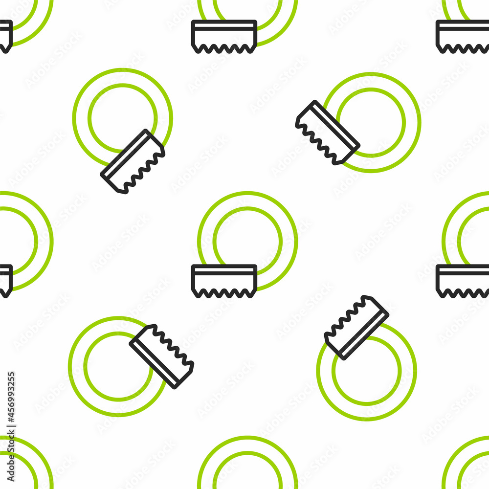 Line Washing dishes icon isolated seamless pattern on white background. Cleaning dishes icon. Dishwa