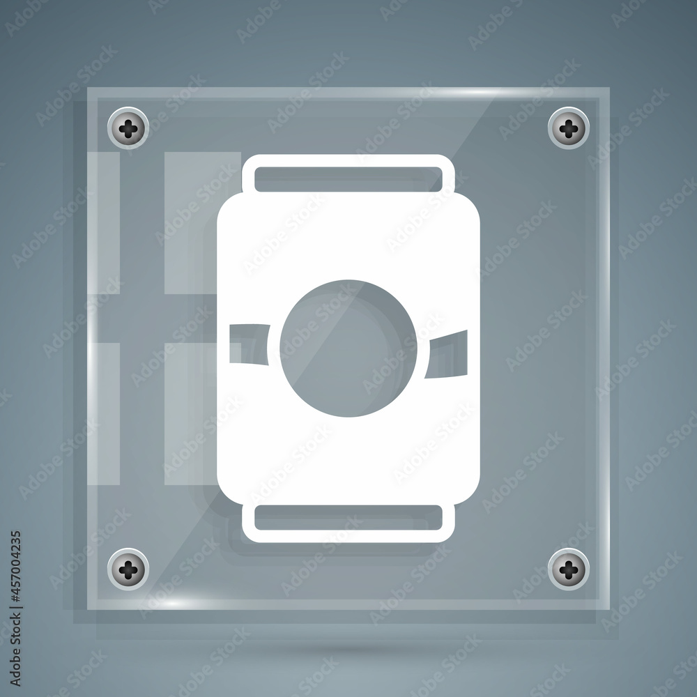 White Beer can icon isolated on grey background. Square glass panels. Vector