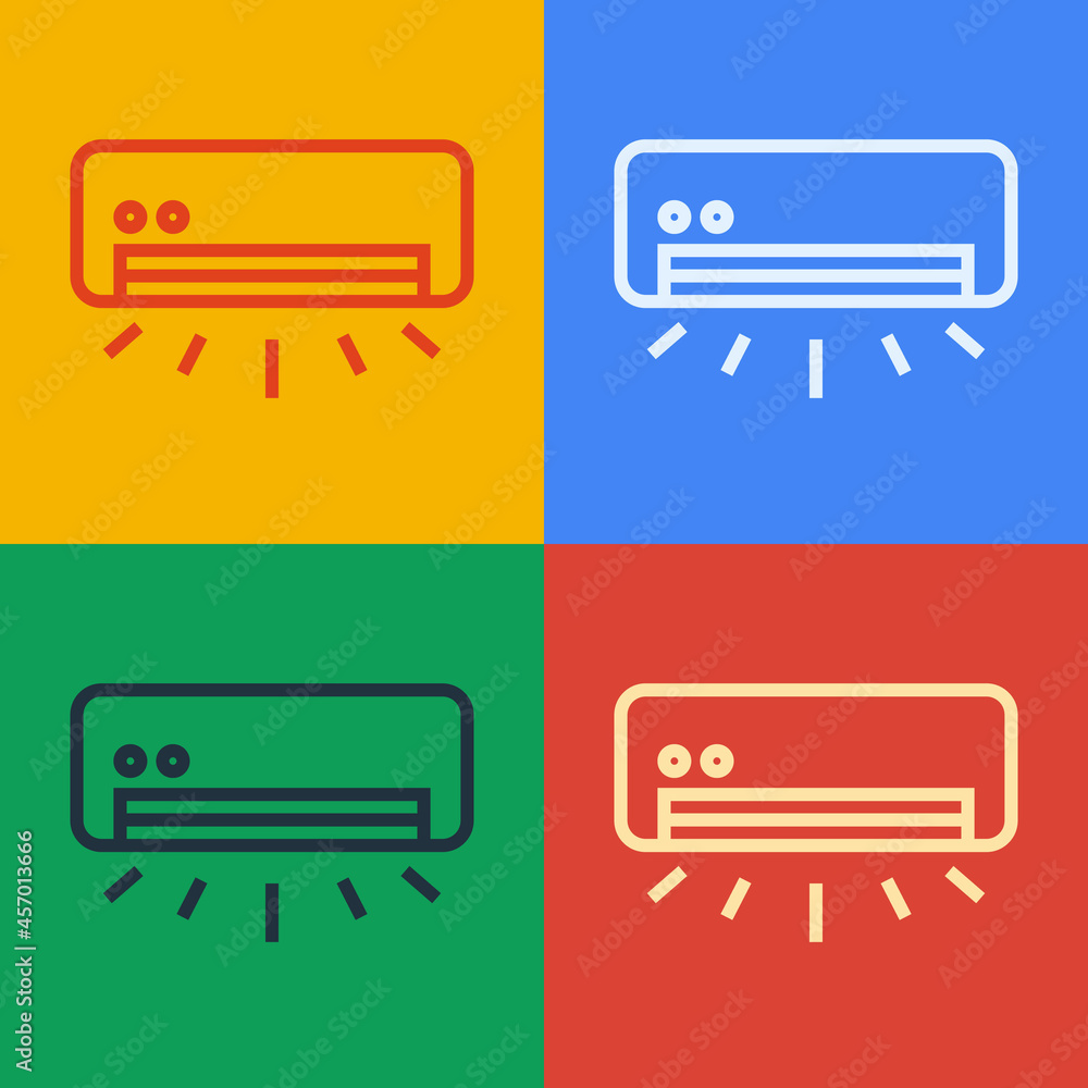 Pop art line Air conditioner icon isolated on color background. Split system air conditioning. Cool 