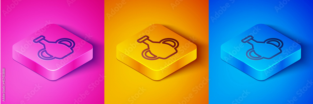 Isometric line Vase icon isolated on pink and orange, blue background. Square button. Vector