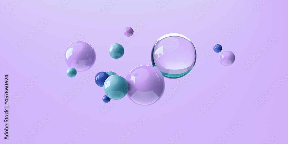 浮动不同大小球体的3D渲染设计
