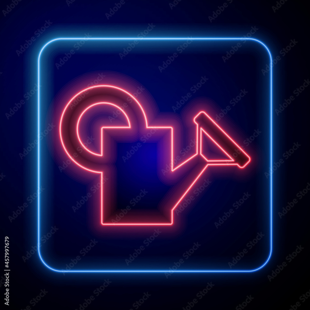Glowing neon Watering can icon isolated on black background. Irrigation symbol. Vector