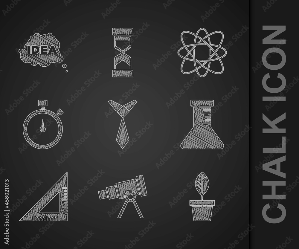 设置领带、望远镜、花盆、试管和烧瓶、三角尺、秒表、原子和想法，s