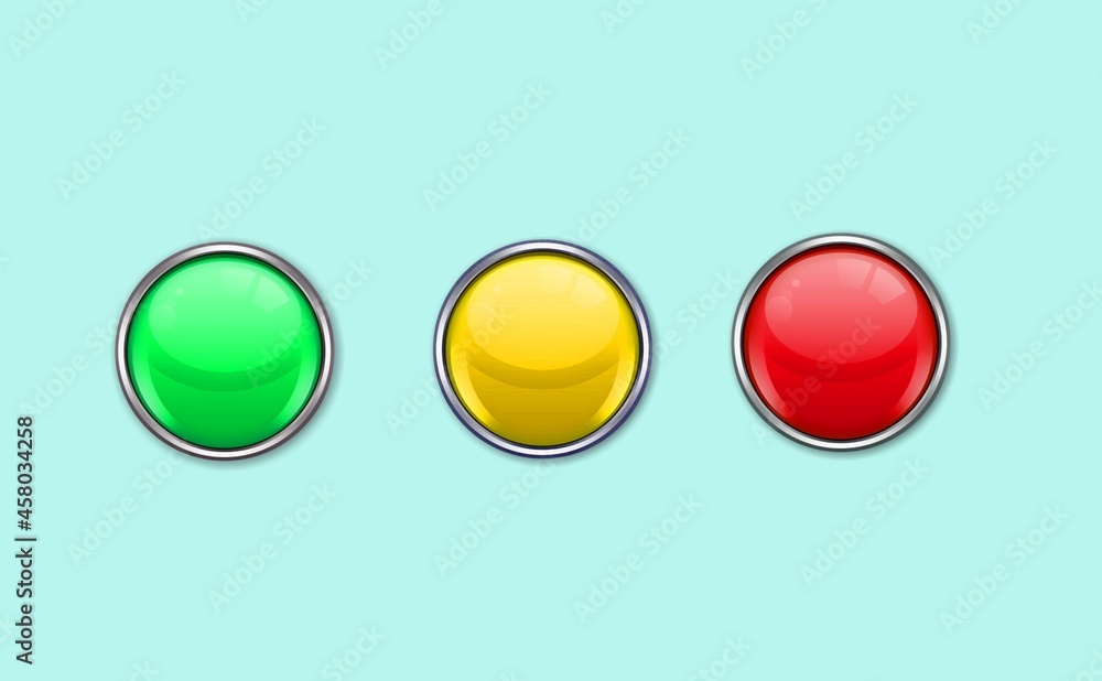 以红绿灯符号的形式，在蓝色背景上，绿色、黄色和红色圆形排列