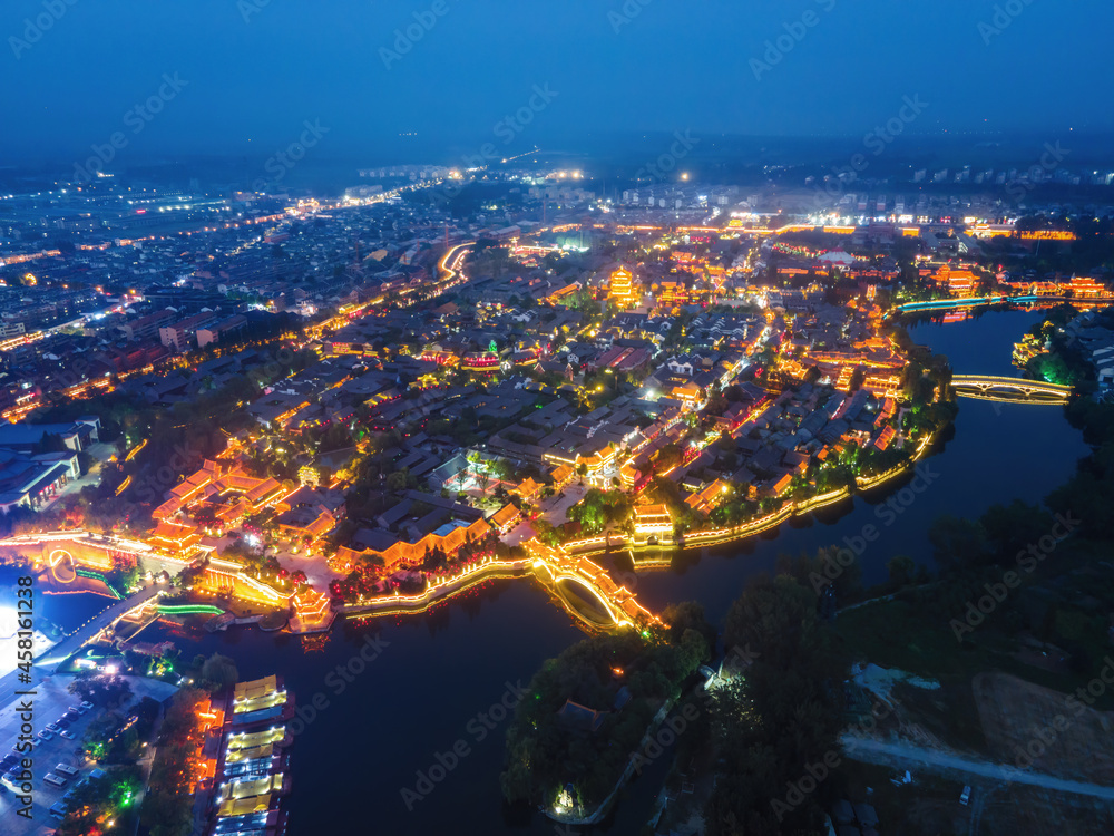航拍视角下的中国山东省台儿庄古城
