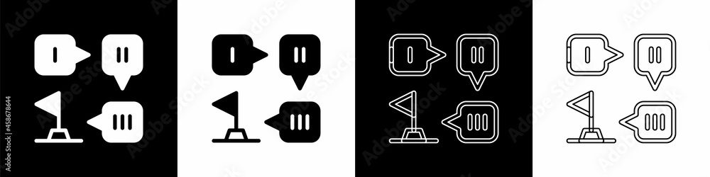 Set Planning strategy concept icon isolated on black and white background. Formation and tactic. Vec
