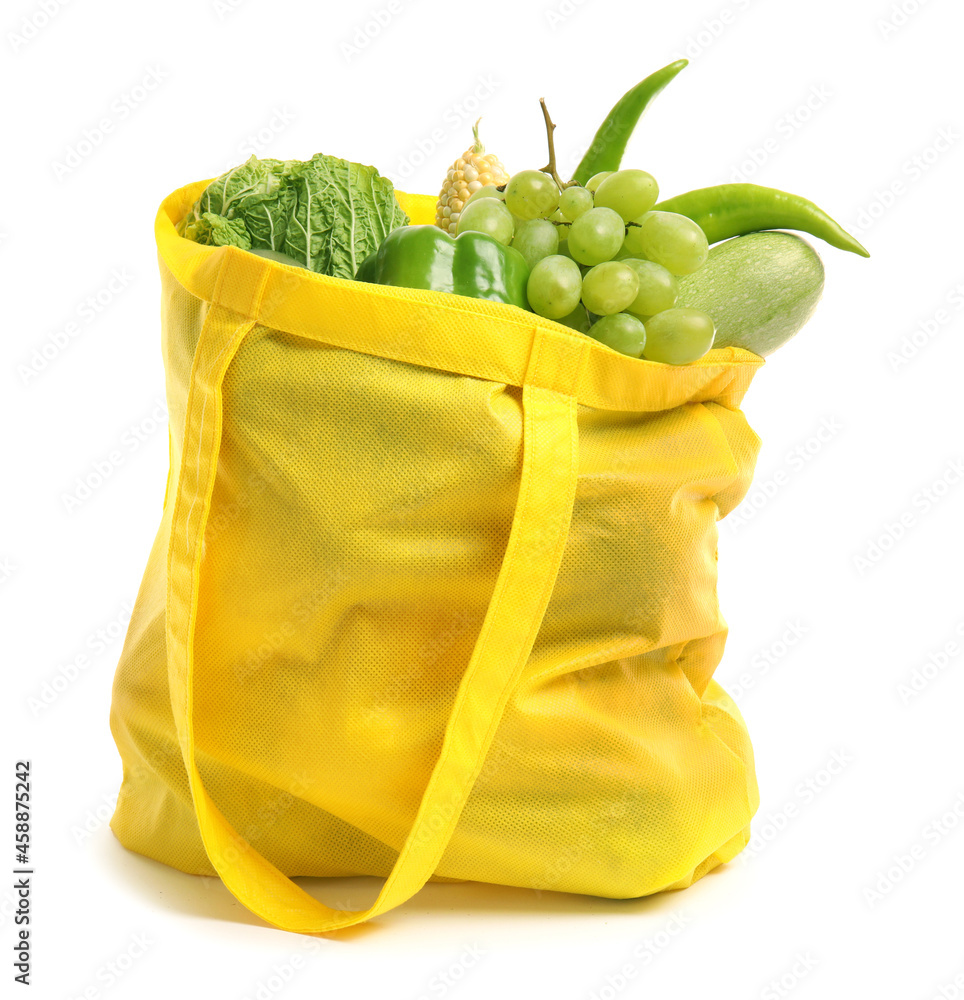 明亮环保袋，白底水果和蔬菜